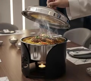 High On Demand Chafing Dish Matte Black Cutout Stand Stainless Steel Food Warmer Home Hotel Catering Table <b>Top</b> Chafing Dish - Product Image 6