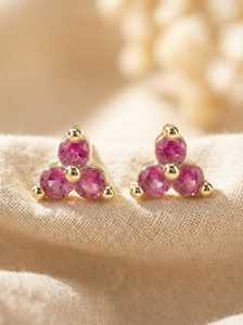 Pink Sapphire <b>Stud</b> Earring 925 Sterling <b>Silver</b> 14K Gold Plated Cluster Prong Set September Birthstone Gift - Product Image 4