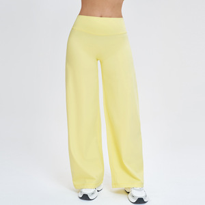 Pantalon de yoga évasé taille haute pour femme, couleur unie, taille élastique, longueur intégrale, extensible, coupe ample, pour l'entraînement - Product Image 3