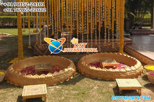 Haldi Theme Fiberglass Golden Urli Tub with <b>Stool</b> Vibrant Vatna Ceremony Stage Setup Buy Large Size Floral Shaped Haldi Tub USA - Product Image 5