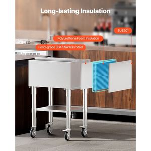 Carrello Refrigerante Commerciale in Acciaio Inox da 61,6 L con Coperchio Scorrevole, Contenitore per Ghiaccio e Bevande 24 X 19,1 X 36,8 - Product Image 3