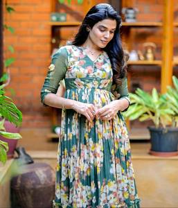 AARYA 2026 Vestido Casual de Verano con Estampado Floral, Estilo Occidental, Holgado, Largo hasta la Pantorrilla, para Mujer, Talla Grande, Cuello en V, Manga 3/4 - Product Image 3