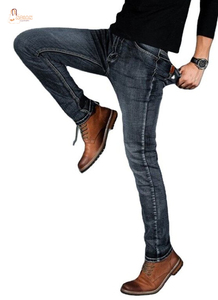 Jeans en denim foncé respirant de style japonais décontracté pour hommes, coupe droite, avec poches personnalisées - Hiver/Printemps/Été - Product Image 2