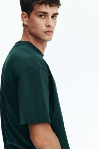 T-shirt en coton vert foncé pour homme, coupe classique, col rond, manches courtes, décontracté, en jersey tricoté, couleur unie, design vierge, vente en gros - Product Image 5