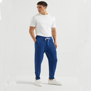 Pantalones Deportivos de Felpa Tejida Azul para Hombre, Marca Little Paws Trainers, Diseño Personalizado ODM, Cintura Elástica con Cordón, Pantalones Casuales 100% Algodón - Product Image 3