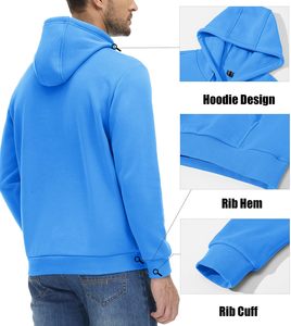 Sweat-shirts à capuche avec poche kangourou pour homme, couleur unie noir et blanc, en polaire chaude pour l'automne et l'hiver, style hip-hop, haut décontracté de marque - Product Image 3