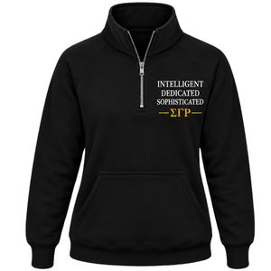 Sudadera con media cremallera negra personalizada con letras griegas Sigma Gamma Rho para mujer, estilo universitario, informal, de moda para hermandades. - Product Image 1