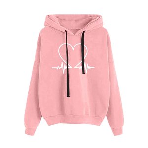 เสื้อฮู้ดผู้หญิงสีดำ พิมพ์ลายหัวใจ ผ้าฝ้ายถัก สวมใส่สบายๆ สำหรับฤดูใบไม้ร่วง แขนยาว ความยาวปกติ โลโก้ด้านหน้า - Product Image 4