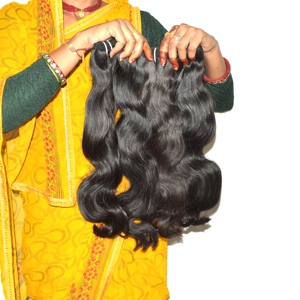 Cheveux Remy indiens non traités, soyeux et doux, couleur noire, ondulés, à pointes épaisses et coupées brutes, cuticules alignées, pour femmes - Product Image 4