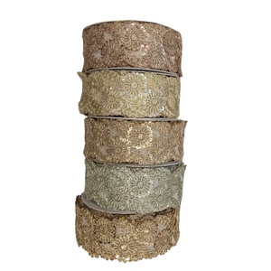 Rubans en dentelle filet faits main de haute qualité, brodés de sequins, pour robe de jarretière, prix de gros, export Inde, décoration - Product Image 1