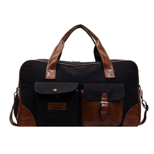 Sac de voyage en toile blanc cassé avec garniture en cuir, multi-poches, sac de week-end robuste - Product Image 2