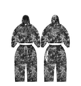 Ensemble de vêtements de sport d'hiver personnalisés TAHAD 2026 : pantalon évasé et sweat à capuche avec imprimé camouflage, strass et fermeture éclair brodée - Product Image 1