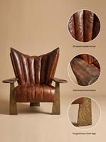 Fauteuil club en cuir véritable marron capitonné rétro vintage 1919