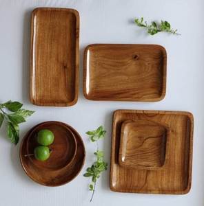 Plateau de service vintage en bois naturel avec 2 compartiments, vaisselle, ustensiles de cuisine, plateau de rangement au meilleur prix - Product Image 3