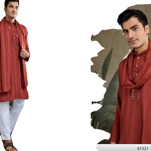 Real Mirror Work Print Silk <b>Men's</b> <b>Kurtas</b> Dupatta for Festive Formal Indian Pakistani Parties Quick Dry All Seasons Elegant Wear - Product Image 1