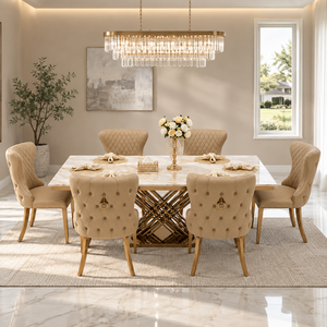 Juego de Comedor Moderno de Cuero PU con Mesa de Imitación Mármol y Seis Sillas Tapizadas para Restaurante o Uso Doméstico - Product Image 1