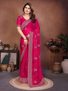 Sari de Diseño con Bordado Floral para Mujer, Elegante para Fiestas, Sari Étnico Tradicional con Blusa a Juego, Venta al Por Mayor - Product Image 1