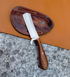 Couteau de chasse artisanal en acier inoxydable de qualité industrielle avec manche en bois et étui en cuir pour le camping en plein air - Product Image 4