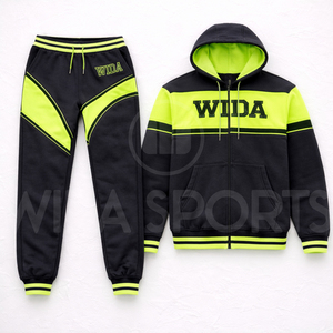 Conjunto Deportivo Personalizado al por Mayor, Unisex, 100% Algodón Ecológico, Sudadera con Capucha y Pantalones Deportivos, Negro Verde Neón, para Gimnasio y Fitness - Product Image 3