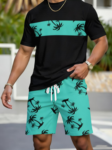 Conjunto Deportivo Informal de Verano para Hombre con Camiseta de Cuello Redondo Transpirable y Pantalones Cortos, 100% Poliéster Jersey, Secado Rápido - Product Image 3