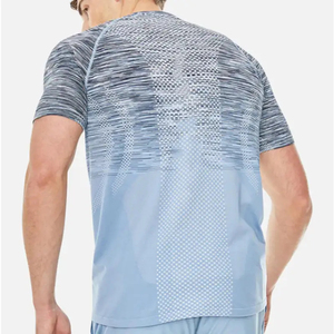 Men's Gradient Color Sporty T-Shirt <b>Set</b> Crew Neck Quick Dry <b>Knitted</b> Polyester Spandex Summer Shorts OEM ODM - Product Image 3