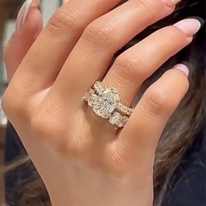 Elegant 925 Sterling <b>Silver</b> Moissanite Oval Cut Engagement & Wedding <b>Ring</b> in Yellow Gold Plated <b>Ring</b> with VVS Clarity for Women. - Product Image 4