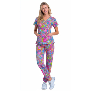 Ensemble de blouses d'hôpital unisexe à sublimation, col en V, manches courtes, en tissu sergé 100 % polyester de haute qualité, impression personnalisée pour - Product Image 6