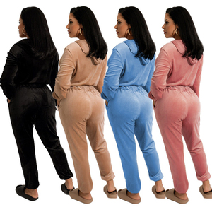 Combinaison en polaire bleue pour femme, longueur intégrale, décontractée, col rabattu, coupe ample, couleur unie, à porter toute l'année - Product Image 5