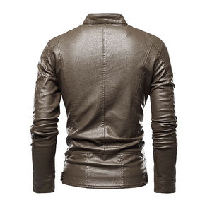 เสื้อแจ็คเก็ตหนังผู้ชาย OEM ออกแบบเองได้ เสื้อแจ็คเก็ตเท่ห์ๆ สำหรับผู้ชาย เสื้อแจ็คเก็ตบอมเบอร์หนังแท้คุณภาพสูงสำหรับผู้ชาย หนังแกะ - Product Image 3