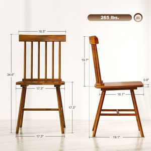 Set di 2 Sedie da Pranzo in Legno Massello Stile Rustico con Schienale a Fuso, Colore Marrone Chiaro - Product Image 3