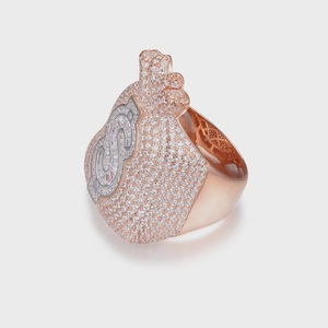 Anillo de compromiso de moissanita con corte baguette para hombre, diseño de bolsa de dinero y signo de dólar, de plata de ley 925 chapada en rodio, regalo de aniversario - Product Image 2