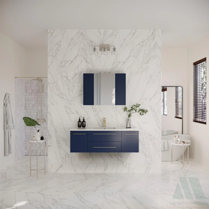 Meuble-lavabo mural moderne en bois avec vasque intégrée et tiroirs, prêt à assembler, couleur et bois personnalisables, fabriqué au Vietnam - Product Image 1