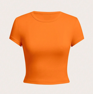 T-shirt court ajusté à col rond pour femme, hauts esthétiques, crop top basique, streetwear, manches courtes, baby tee pour femme - Product Image 5