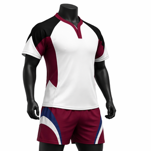 Unisex Rugby Jersey Set Player Name White Maroon Black Short Sleeve V-Neck Moisture Wicking Polyester <b>Athletic</b> Fit All Seasons - Product Image 2