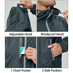Men's Windbreaker <b>Jacket</b> With Zipper Lightweight Hooded <b>Waterproof</b> Casual Outdoor Hiking Wear Cheap Price Men Windbreaker <b>Jacket</b> - Product Image 6