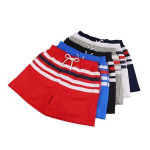 Shorts de bain rayés pour hommes à séchage rapide avec cordon de serrage, décontractés, taille mi-haute, en polyester tricoté, rouge, bleu marine, gris, blanc - Product Image 1
