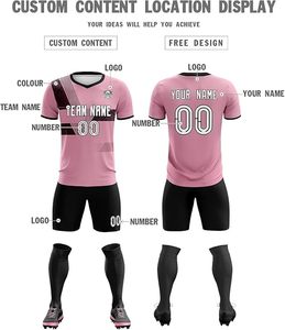 Customizable Pink Soccer Jersey Kit With Black Shorts And <b>Socks</b> Sublimation Printed V-Neck Quick Dry Unisex Adult Uniform - Product Image 2