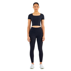 Ensembles de yoga décontractés pour femmes en gros, vêtements de sport à séchage rapide, hauts de sport à col en V profond, ensemble de yoga 4 pièces pour femmes, ensembles de fitness pour la gym - Product Image 4
