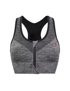Soutien-gorge de sport dos nageur pour femme avec fermeture éclair avant, panneau en maille, maintien moyen, respirant, pour yoga, fitness, course à pied, gris - Product Image 1