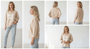 T-shirts à manches longues col en V imprimés sur mesure pour femmes, de haute qualité, pour usage quotidien, conception personnalisée OEM, t-shirt ample - Product Image 6