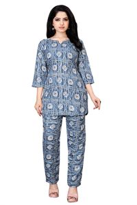 Ensemble coordonné pour femmes, imprimé, en poly-rayonne, deux pièces, col rond, pantalon gris, tenue décontractée, streetwear, vêtements durables - Product Image 4