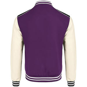 เสื้อแจ็คเก็ตวาร์ซิตี้สีม่วงสำหรับผู้ชาย แขนเสื้อสีขาว แผ่นไหล่สีดำ ทรงปกติ สวมใส่สบาย - Product Image 2