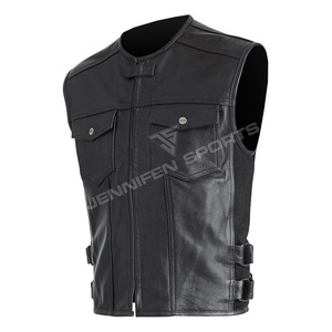 Chaleco de Motociclista Casual de Cuero Vacuno Genuino Personalizado para Hombre, Chaleco Corto Transpirable de Invierno con Múltiples Bolsillos de Poliéster - Product Image 3