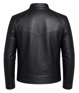 Blouson moto en cuir PU noir pour homme, col montant, fermeture éclair, coupe ajustée, longueur standard, pour l'automne - Product Image 5