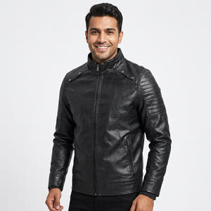 Men's Stand Collar PU Leather Jacket Fall Winter <b>Thermal</b> Lined Full Zip Slim Fit Casual Streetwear Youth Coat jacket for men - Product Image 6