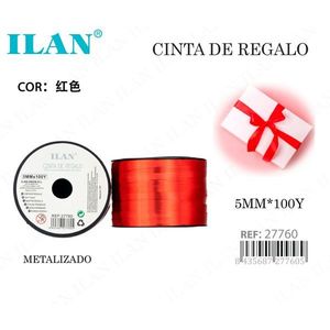 Nastro regalo Ilan 5 mm x 100Y rosso metallizzato per confezioni - Product Image 1