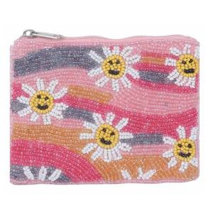 Monedero de tela con cuentas de diseño arcoíris multicolor, cierre de cremallera superior, bolsa duradera hecha a mano, perfecta para llevar llaves, efectivo y tarjetas. - Product Image 3