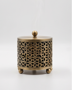 Iron Cylinder <b>Incense</b> <b>Burner</b> Gold Metal Hollow Carved Censer <b>Cone</b> Ash Catcher Holder Wholesale - Product Image 2