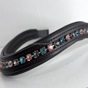 Bande de front de cheval en cuir véritable en forme de vague en pleine taille Cob cristaux multicolores strass incrustés canal vide bande de front de cheval - Product Image 6