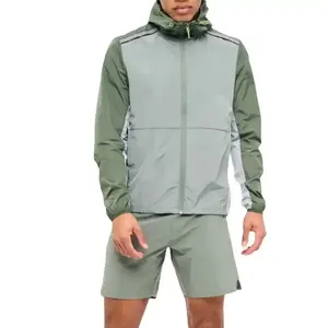 Windbreaker Shorts Suits Hooded <b>Jacket</b> Men Zip up Nylon Waterproof Solid Color Winter Short Set - Product Image 2